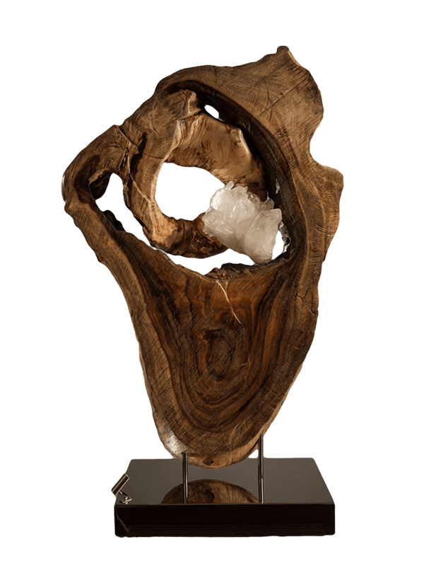 Beating Heart - Acacia Wood, Quartz Sculpture by Dorit Schwartz